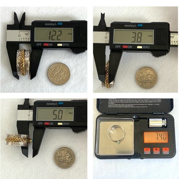 Sterling Silver 925 Embossed Brass Snake Turquoise Wide Spinner Band Ring 14.5 - Picture 10 of 16